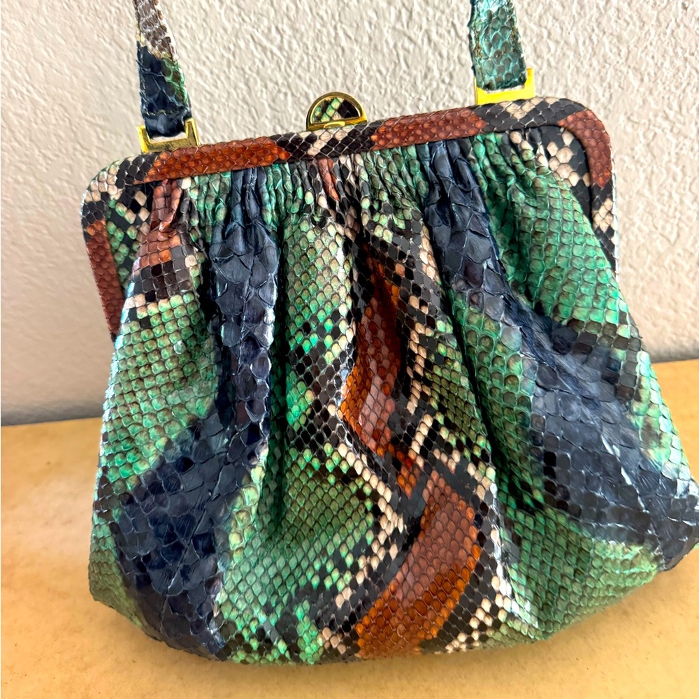 Exotic Green and Brown Snakeskin Clutch